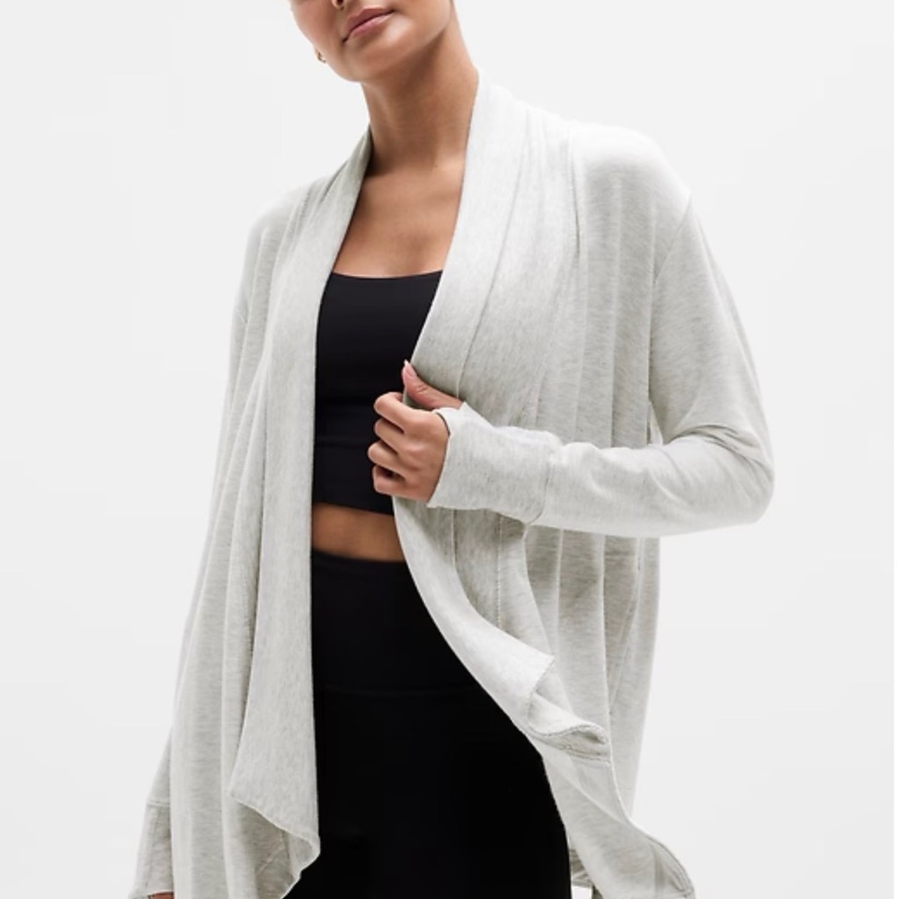 Athleta Light Gray Open-Front Draped Cardigan
